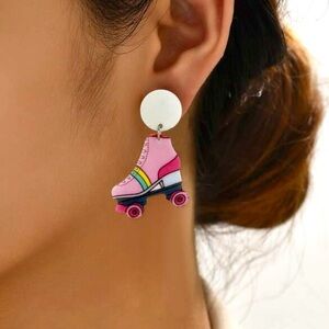 Pink Roller Skate Earrings – 80s Y2K Kawaii Acrylic Dangles